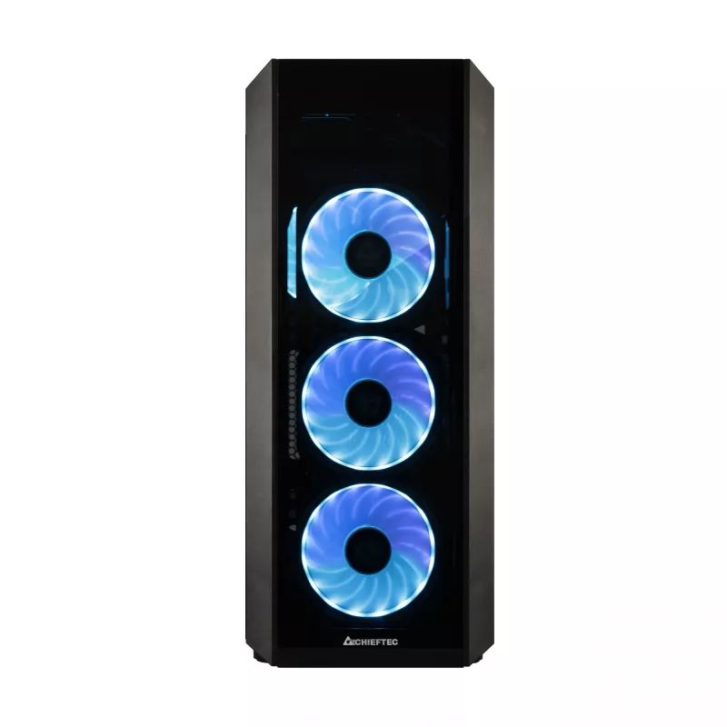 PC-Gehäuse CHIEFTEC Scorpion 3 GL-03B-OP — Tower ATX/Micro-ATX/Mini-ITX, gehärtetes Glas, 3×120 mm Frontlüfter