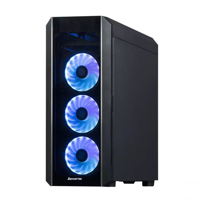 PC-Gehäuse CHIEFTEC Scorpion 3 GL-03B-OP — Tower ATX/Micro-ATX/Mini-ITX, gehärtetes Glas, 3×120 mm Frontlüfter