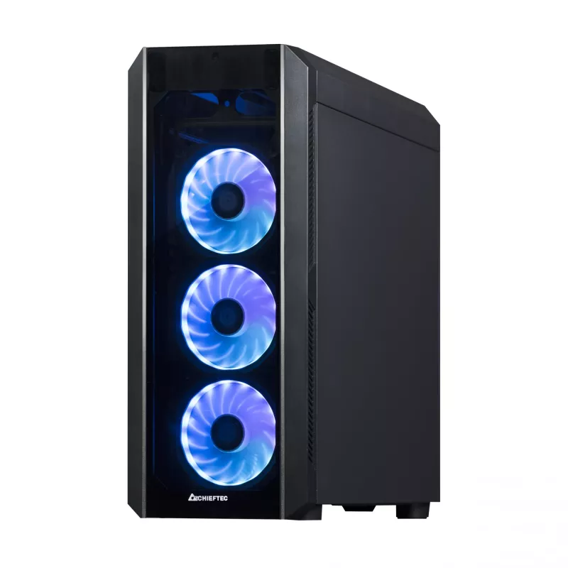 PC-Gehäuse CHIEFTEC Scorpion 3 GL-03B-OP — Tower ATX/Micro-ATX/Mini-ITX, gehärtetes Glas, 3×120 mm Frontlüfter