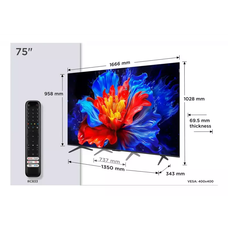 Fernseher TCL P8K 75 Zoll 4K QLED HDR Display 3840 x 2160