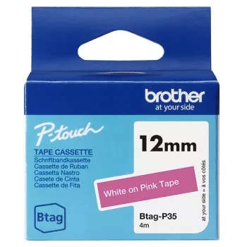 Etikettierband Brother BTAG-P35 Weiß auf Rosa 1,2 cm 4 m