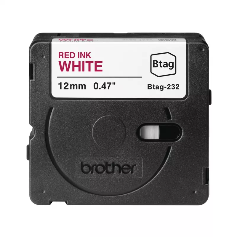 Etikettenband Brother BTAG-232 Rot auf Weiß 1,2 cm 4 m