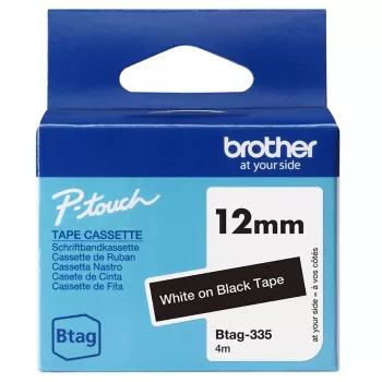 Etikettierband Brother BTAG-335 Weiß auf Schwarz 1,2 cm 4 m