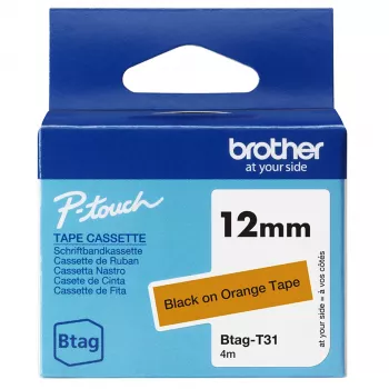 Beschriftungsband Brother BTAG-T31 Schwarz auf Orange 1,2 cm 4 m