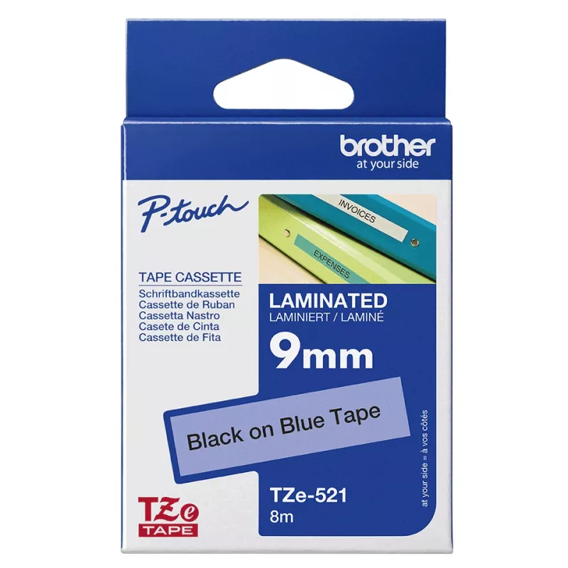Brother laminiertes Band 9 mm, Schwarz auf Blau, TZe, Schwarz, Thermotransfer, Philippinen, 5 Jahr(e)