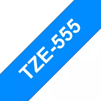 Laminiertes Band Brother TZe555 24 mm Weiß auf Blau