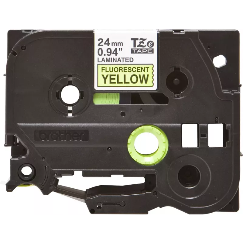 Brother Laminatband TZe Schwarz auf fluoreszierendem Gelb 2,4 cm 5 m