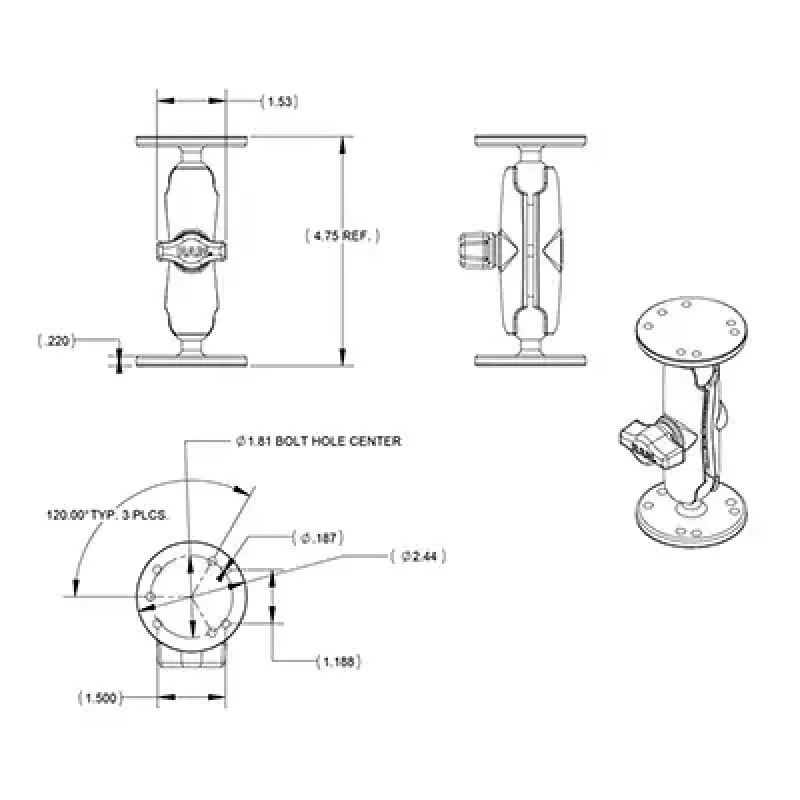 Universelle Doppelkugelhalterung RAM Mounts RAM-B-101U