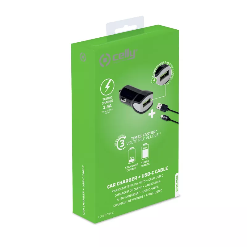 Celly CCUSBTYPEC mobiles Ladegerät Smartphone, Tablet Schwarz Zigarettenanzünder Auto