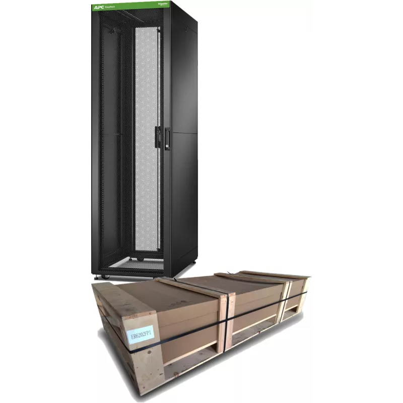APC Easy Rack, 42U, Schwarz, mit Dach, Rollen, Füßen, 4 Halterungen und Seitenwänden, ohne Boden, 1991H x 600B x 1000T mm
