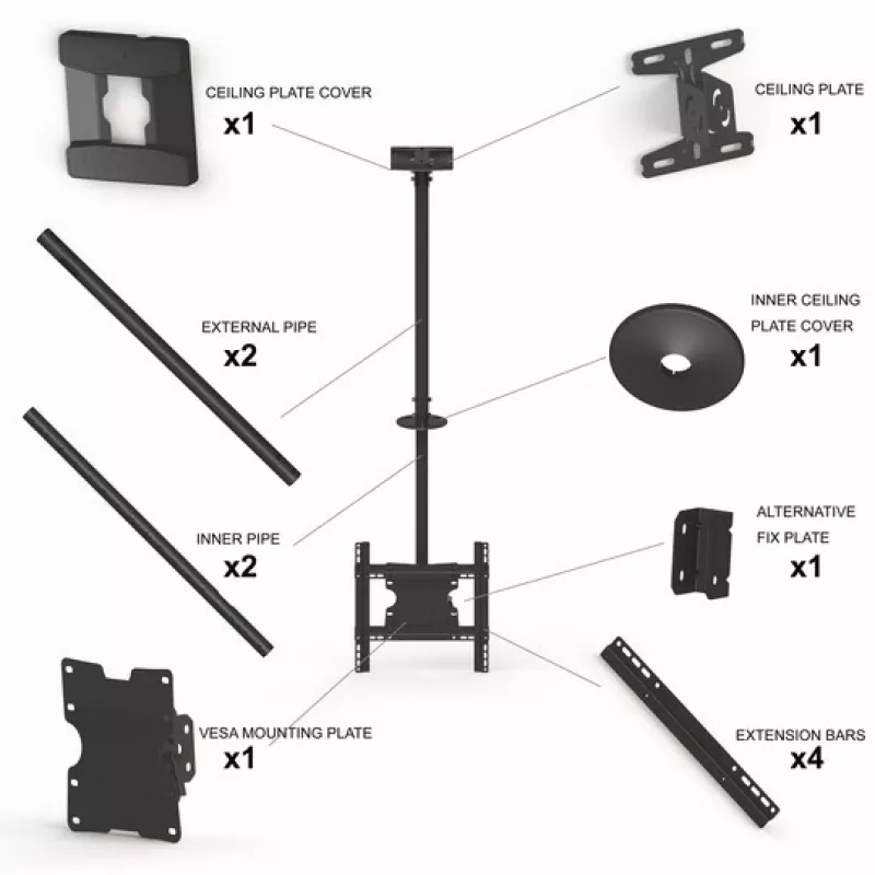 Multibrackets M Public Ceilingmount Medium Single 3000, 30 kg, 81,3 cm (32 Zoll), 139,7 cm (55 Zoll), 200 x 100 mm, 400 x 400 mm, 860 - 3130 mm