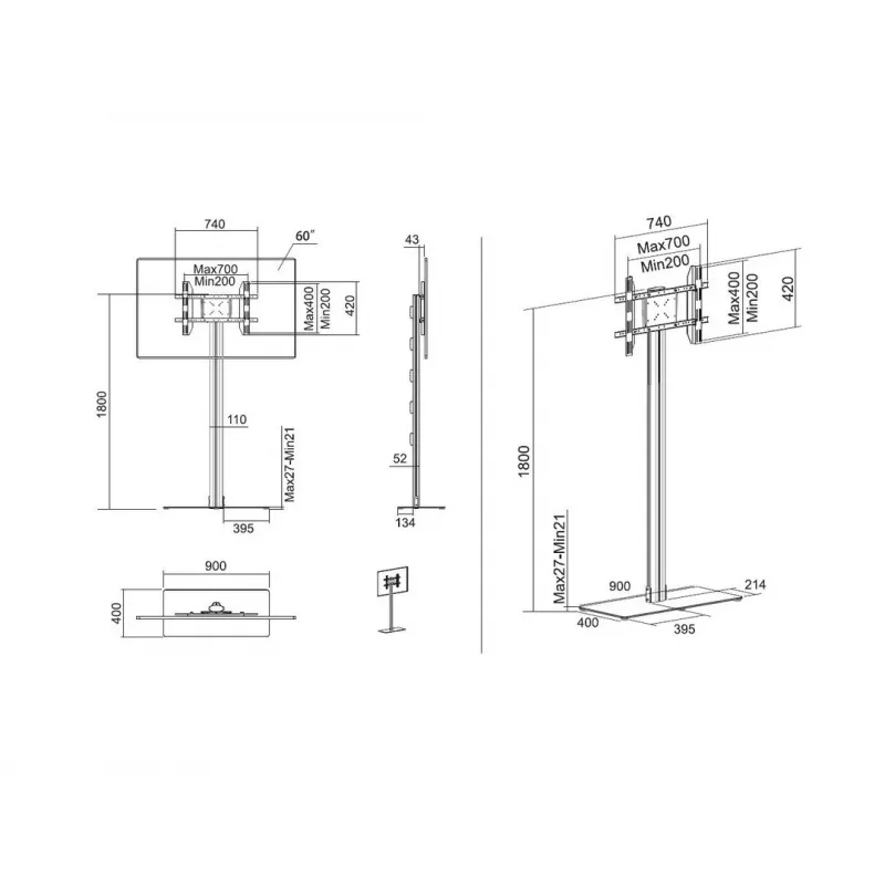 Displayständer Multibrackets M 180 Single Schwarz mit Bodenplatte