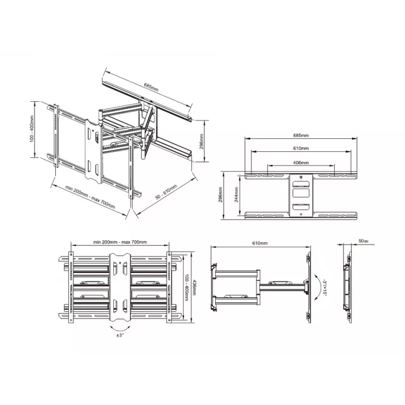 Mastmontagehalterung Multibrackets M Universal Flexarm Pro 60 kg Heavy Duty Schwarz