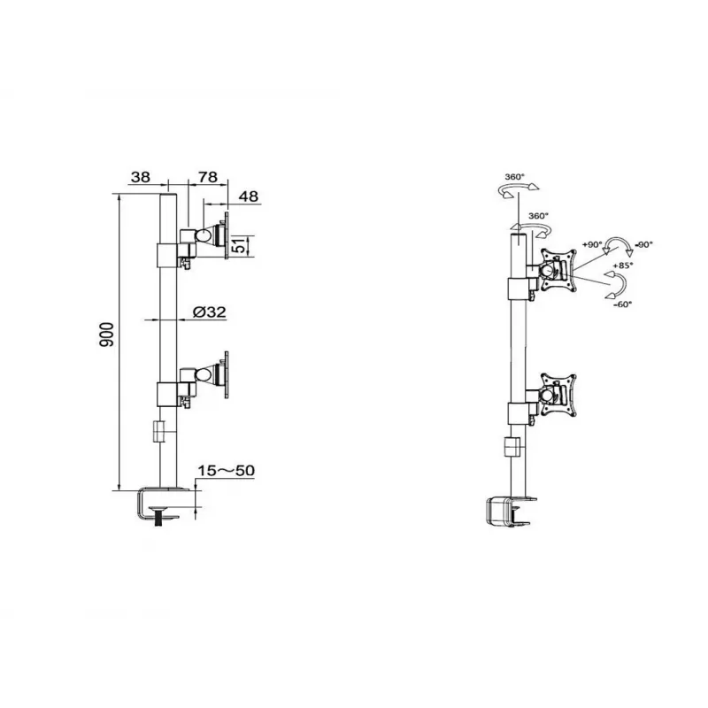 Desk Mount Multibrackets M VESA Officeline Dual Vertical Schwarz