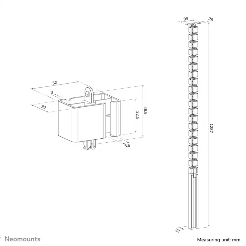 Kabelabdeckung Neomounts ADS06-133WH magnetisch weiß, geschraubt für Sitz-/Stehtischgestelle