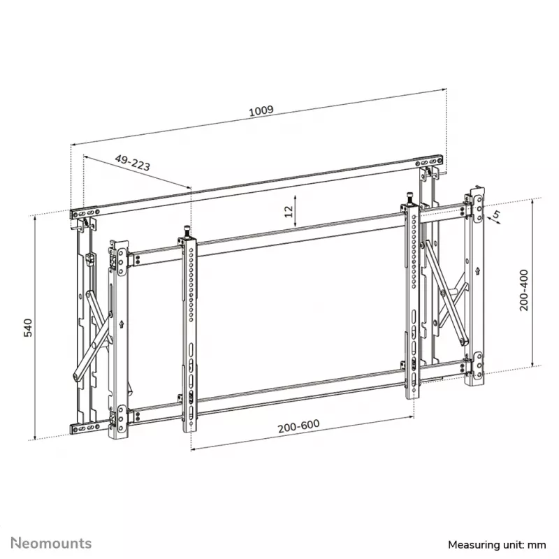 Video-Wandhalterung Neomounts LED-VW1750Schwarz — Einzelbildschirm, unterstützt 32 Zoll–55 Zoll, max. 35 kg, VESA 200x200–600x400, schwarz