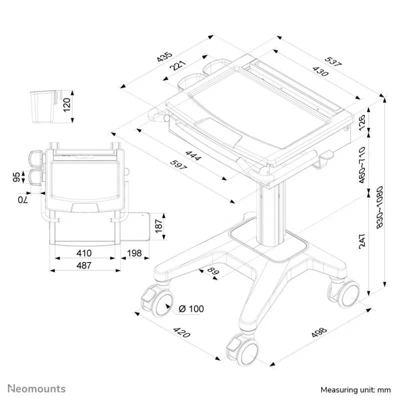 Multimedia-Wagen Neomounts MED-M200 Aluminium Weiß 1080 mm