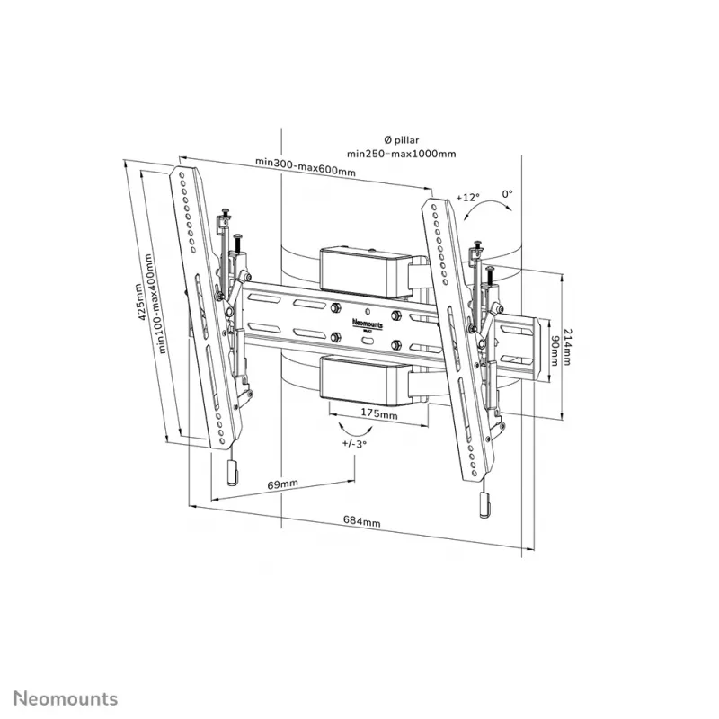 Neomounts WL35S-910BL16 TV-Säulenhalterung 40-75 Zoll – neigbar – abschließbar – Ø 25-100 cm