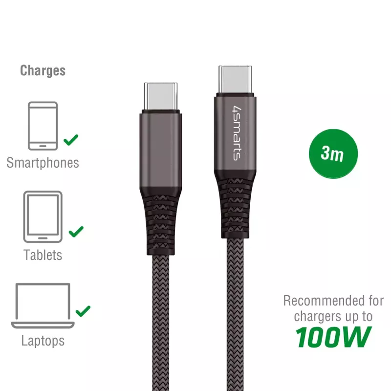USB-Kabel 4smarts 456267 3 m USB-C Schwarz 0,48 Gbit/s