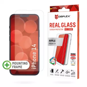 Displex Bildschirmschutz (10H) + Hülle für Apple iPhone 14, Eco Montagerahmen, + Hülle, Temperiertes Glas, kratzfeste Schutzfolie