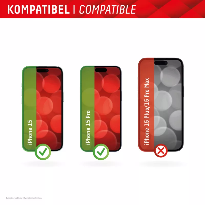 Displex Full Cover Displayschutzglas (10H) für Apple iPhone 15/15 Pro, Eco Montagerahmen, Full Cover