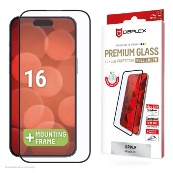 Displex Premium Displayschutzfolie (Full Cover, 10H) für Apple iPhone 16, Eco Montagerahmen, Full Cover