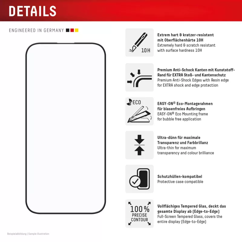 Displex Premium Displayschutzfolie (Full Cover, 10H) für Apple iPhone 16, Eco Montagerahmen, Full Cover