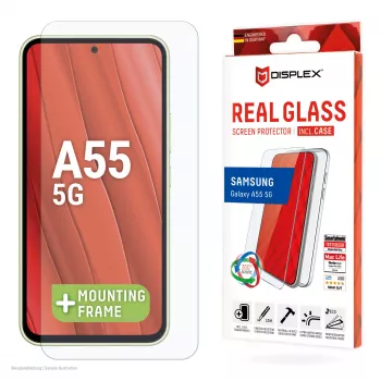 Displex Displayschutzfolie + Hülle für Samsung Galaxy A55 5G, Eco-Montagerahmen, kratzfest