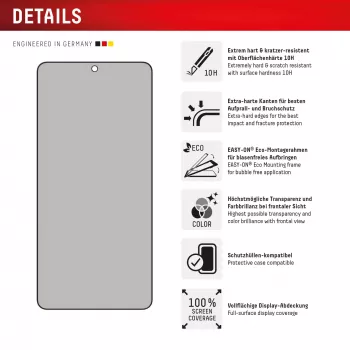 Displex Privacy Screen Protector (10H) für Samsung Galaxy S25 Edge, Eco Montagerahmen, Blickschutzfilter