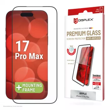 Displex Premium Screen Protector (Full Cover, 10H) für Apple iPhone 17 Pro Max, Eco Montagerahmen, Full Cover