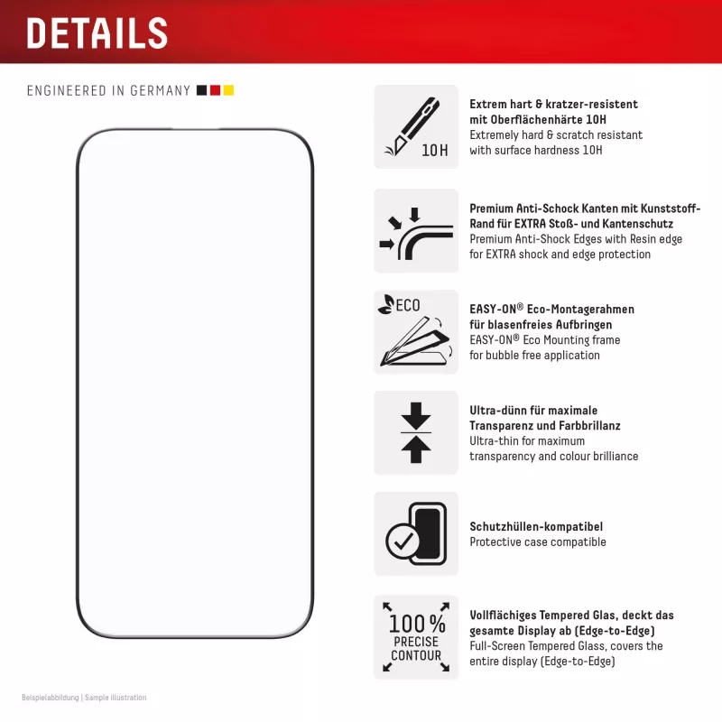 Displex Premium Schutzfolie (Vollabdeckung, 10H) für Apple iPhone Air, Eco Montagerahmen, Vollabdeckung