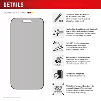 Displex Privacy Screen Protector (10H) für Apple iPhone Air, Eco Montagerahmen, Blickschutzfilter