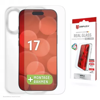 Displex Displayschutzfolie + Hülle für Apple iPhone 17, Eco Montagerahmen, kratzfest
