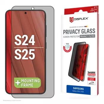 Displex Displayschutzfolie (10H) für Samsung Galaxy S24/S25, Eco Montagerahmen, Sichtschutzfilter