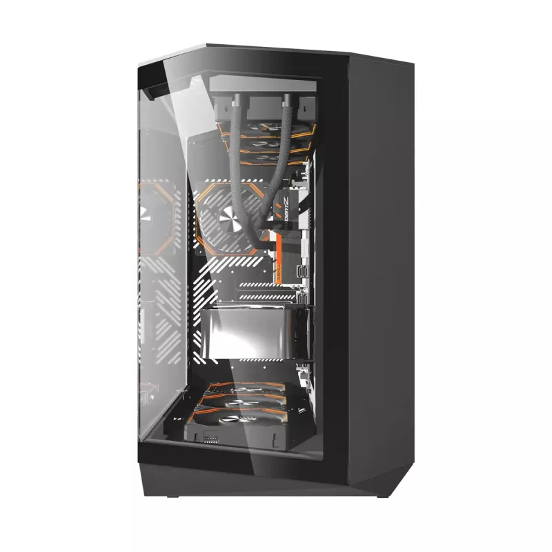 PC-Gehäuse Darkflash DY470 Full Tower — Schwarz, SPCC, unterstützt ITX/ATX, HDD 3,5 Zoll/2,5 Zoll, 1x 120 mm hinten, 120 mm Seitenlüfter