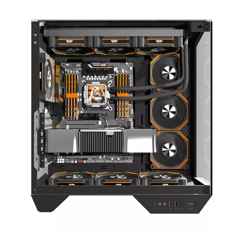 PC-Gehäuse Darkflash DY470 Full Tower — Schwarz, SPCC, unterstützt ITX/ATX, HDD 3,5 Zoll/2,5 Zoll, 1x 120 mm hinten, 120 mm Seitenlüfter