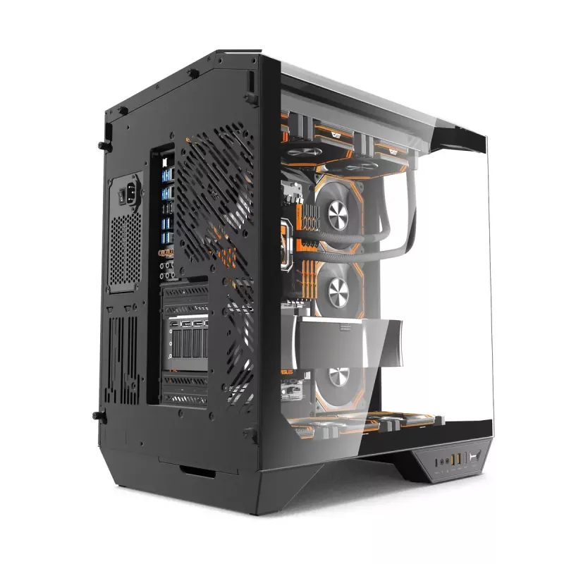 PC-Gehäuse Darkflash DY470 Full Tower — Schwarz, SPCC, unterstützt ITX/ATX, HDD 3,5 Zoll/2,5 Zoll, 1x 120 mm hinten, 120 mm Seitenlüfter