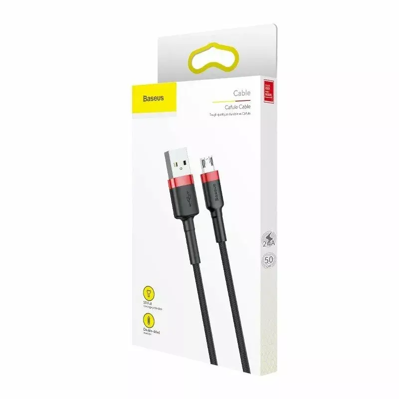Baseus CAMKLF-B91 Nylon-Ladekabel, robust, Daten & Laden, CQ3.0 2.4A, USB auf Micro-USB, 1 m, Schwarz-Rot