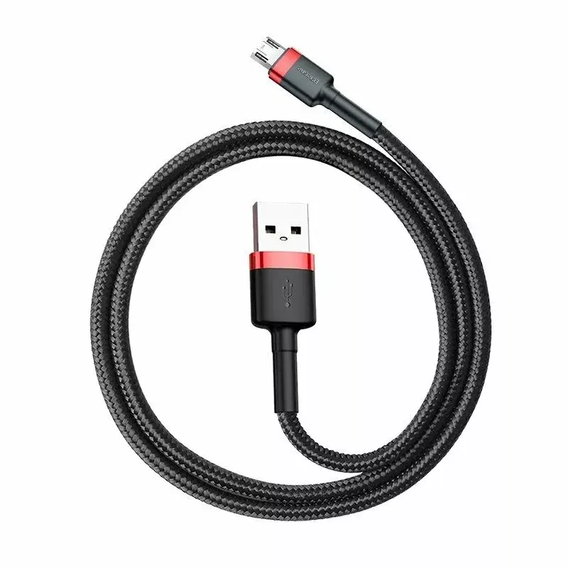 Baseus CAMKLF-B91 Nylon-Ladekabel, robust, Daten & Laden, CQ3.0 2.4A, USB auf Micro-USB, 1 m, Schwarz-Rot