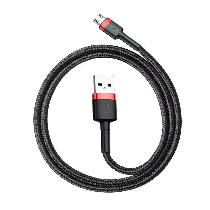 Baseus CAMKLF-B91 Nylon-Ladekabel, robust, Daten & Laden, CQ3.0 2.4A, USB auf Micro-USB, 1 m, Schwarz-Rot