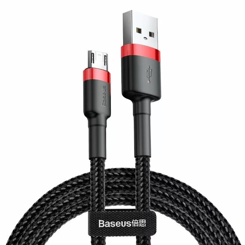 Baseus CAMKLF-B91 Nylon-Ladekabel, robust, Daten & Laden, CQ3.0 2.4A, USB auf Micro-USB, 1 m, Schwarz-Rot