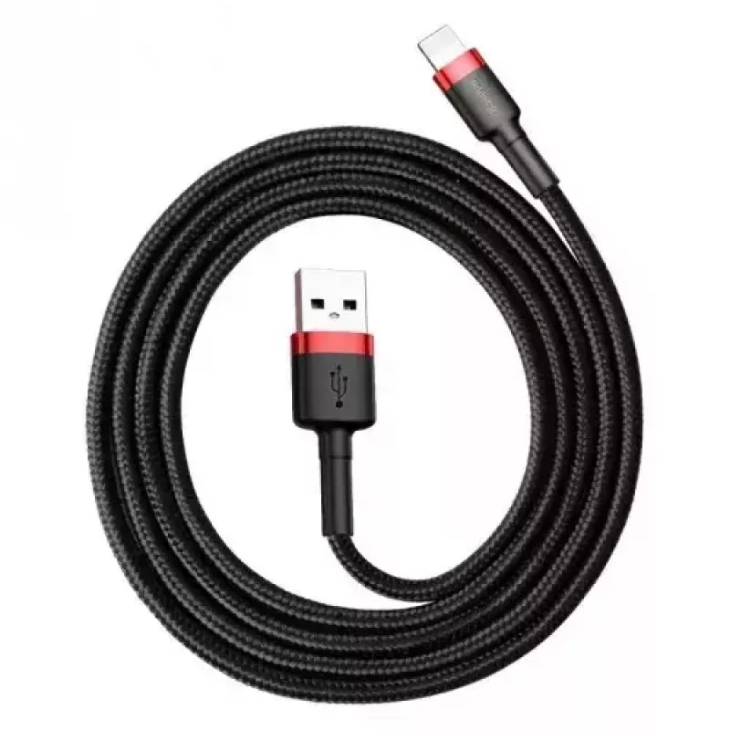 USB-A-auf-Lightning-Kabel Baseus CALKLF-C19 2 m – Aluminiumgehäuse, 1,5 A, schwarz/rot