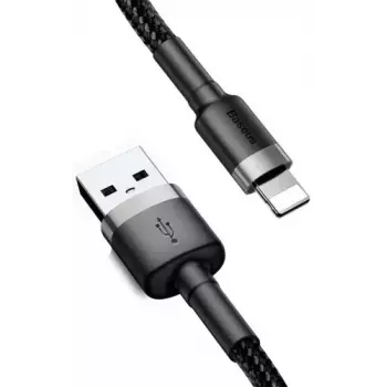 USB-A-auf-Lightning-Kabel Baseus Cafule (CALKLF-CG1) – Nylongeflecht, QC3.0 1,5 A, 2 m, Grau/Schwarz