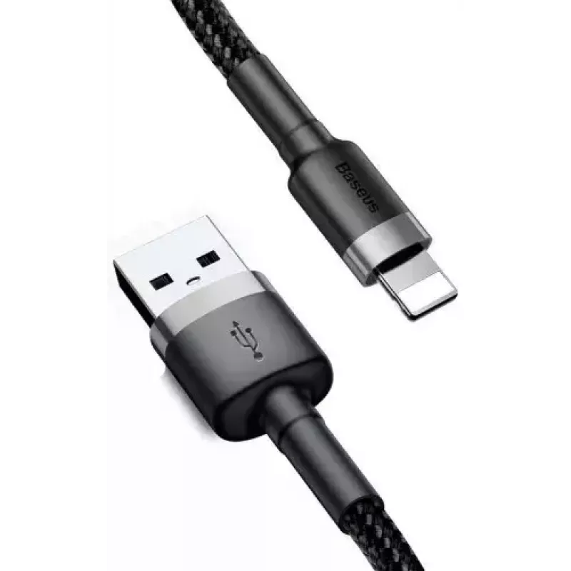 USB-A-auf-Lightning-Kabel Baseus Cafule (CALKLF-CG1) – Nylongeflecht, QC3.0 1,5 A, 2 m, Grau/Schwarz