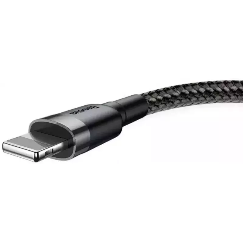 USB-A-auf-Lightning-Kabel Baseus Cafule (CALKLF-CG1) – Nylongeflecht, QC3.0 1,5 A, 2 m, Grau/Schwarz