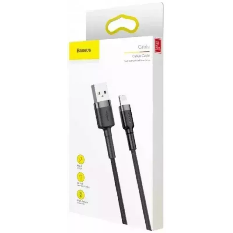 USB-A-auf-Lightning-Kabel Baseus Cafule (CALKLF-CG1) – Nylongeflecht, QC3.0 1,5 A, 2 m, Grau/Schwarz