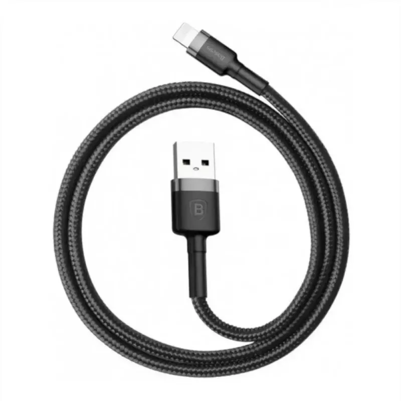 USB-A-auf-Lightning-Kabel Baseus Cafule (CALKLF-CG1) – Nylongeflecht, QC3.0 1,5 A, 2 m, Grau/Schwarz