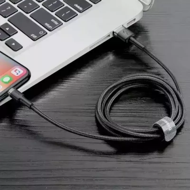 Baseus CALKLF-AG1 Nylon-Daten- & Ladekabel USB-C QC3.0 2.4A auf Lightning 0,5 m schwarz, grau