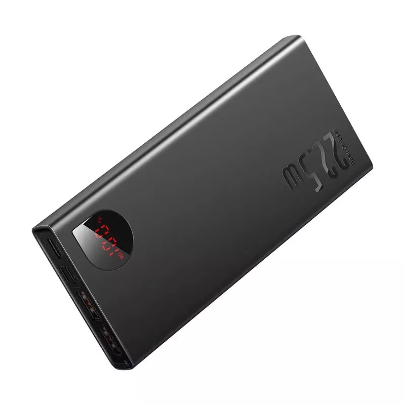 Baseus Powerbank Adaman Metal, Lithium-Ionen 10000mAh, 2xUSB, USB-C, Lightning, MicroUSB 22,5W (Schwarz)