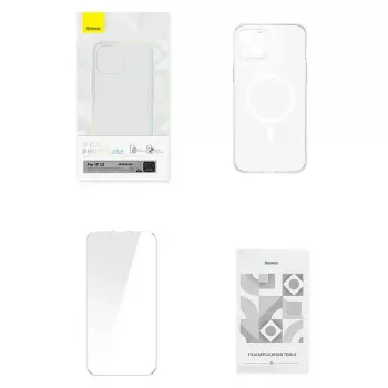 Baseus Magnetic Crystal Clear Handyhülle für iPhone 13, transparent, mit gehärtetem Glas-Bildschirmschutz